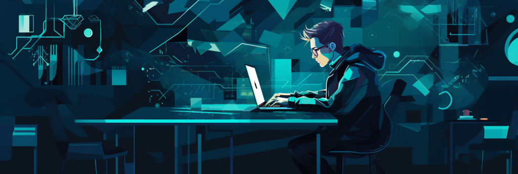 illustration of person typing at laptop