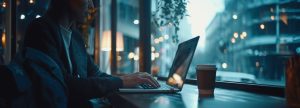 Wide shot Laptop screen showing a business author